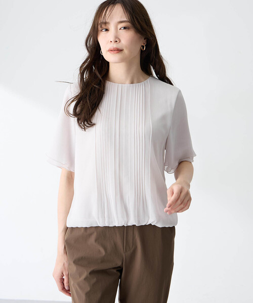 A/C DESIGN BY ALPHA CUBIC(エーシーデザインバイアルファキュービック)の「シフォンプリーツTブラウス(Tシャツ/カットソー・レディース・ライトグレー/ブラック/グリーン・M/L/LL)」の7枚目の写真