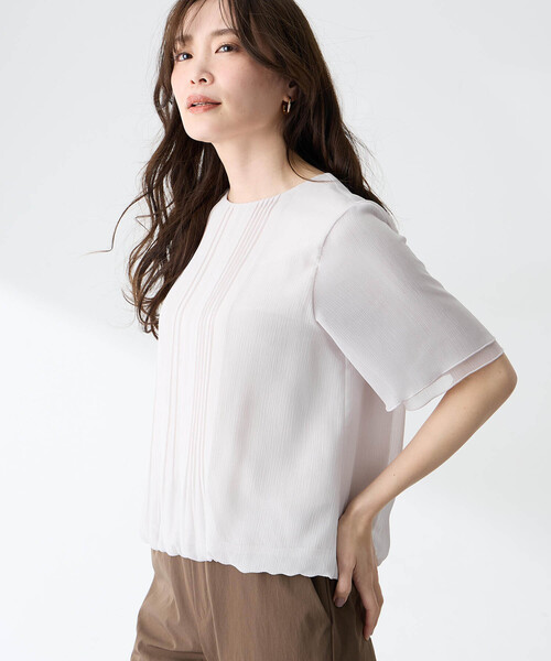 A/C DESIGN BY ALPHA CUBIC(エーシーデザインバイアルファキュービック)の「シフォンプリーツTブラウス(Tシャツ/カットソー・レディース・ライトグレー/ブラック/グリーン・M/L/LL)」の8枚目の写真