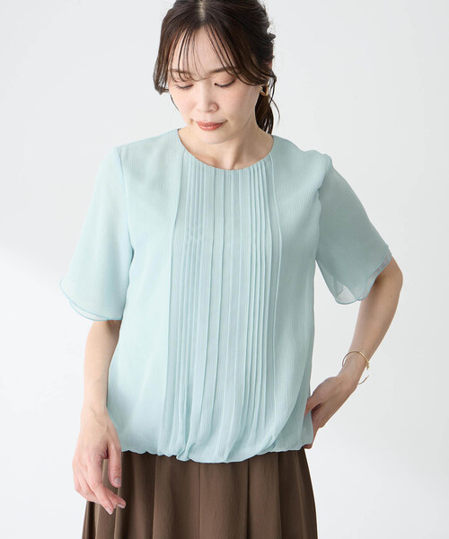 A/C DESIGN BY ALPHA CUBIC(エーシーデザインバイアルファキュービック)の「シフォンプリーツTブラウス(Tシャツ/カットソー・レディース・ライトグレー/ブラック/グリーン・M/L/LL)」の9枚目の写真
