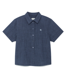 (w) TCM mini logo textured half shirt (navy)