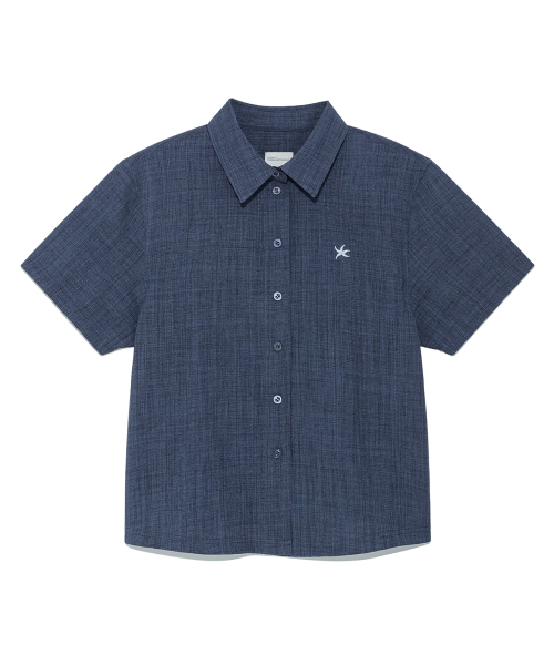 THECOLDESTMOMENT(ザコールデストモーメント)の「(w) TCM mini logo textured half shirt (navy)(シャツ/ブラウス・レディース・その他・OS)」の1枚目の写真