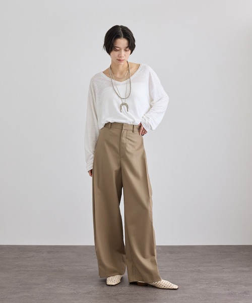 SALON adam et rope'(サロン アダム エ ロペ)の「ウーステッドツイルタックパンツ / セットアップ対応(スラックス・レディース・ベージュ系その他/チャコールグレー・M/S)」の3枚目の写真
