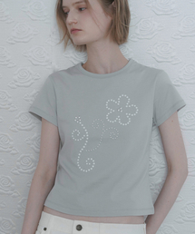 エイミービーズコットンTシャツ_ライトグレー