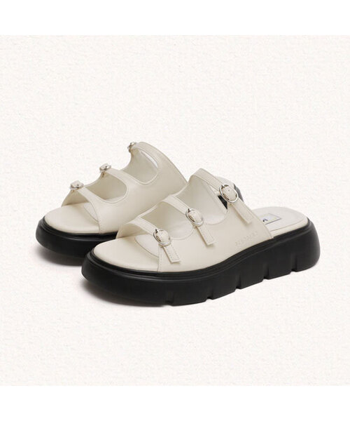 MAC MOC(マックモック)の「Popo ポポ ラウンドプラットフォームスライダー_2カラー (4.5cm)(サンダル・レディース・ブラック/Cream・22.5cm/23cm/23.5cm/24cm/24.5cm/25cm)」の2枚目の写真