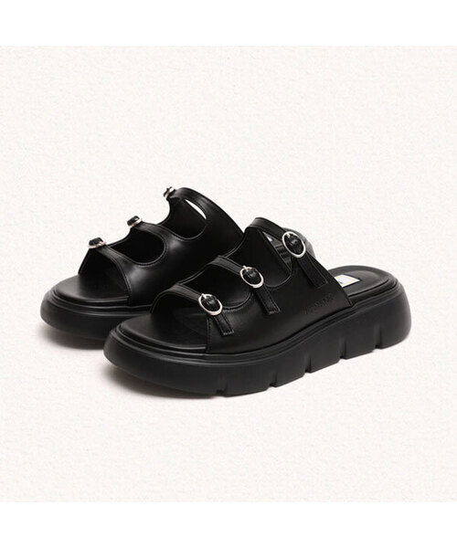MAC MOC(マックモック)の「Popo ポポ ラウンドプラットフォームスライダー_2カラー (4.5cm)(サンダル・レディース・ブラック/Cream・22.5cm/23cm/23.5cm/24cm/24.5cm/25cm)」の1枚目の写真