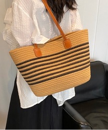 【夏用大容量肩掛け】ボーダーかごトートバッグ