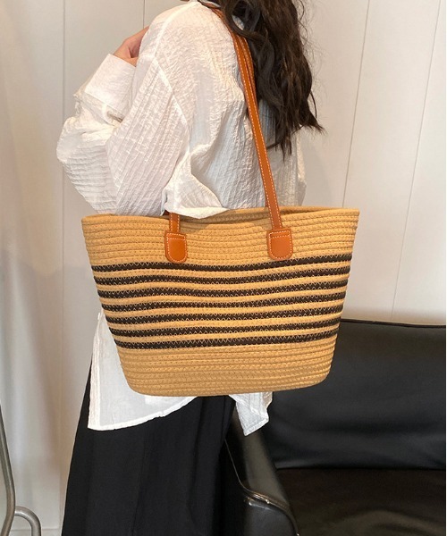 center i(センターアイ)の「【夏用大容量肩掛け】ボーダーかごトートバッグ(トートバッグ・レディース・ベージュ/ホワイト・FREE)」の14枚目の写真