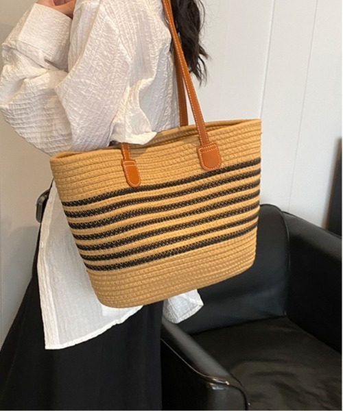 center i(センターアイ)の「【夏用大容量肩掛け】ボーダーかごトートバッグ(トートバッグ・レディース・ベージュ/ホワイト・FREE)」の15枚目の写真