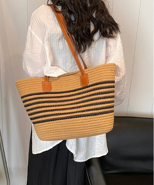center i(センターアイ)の「【夏用大容量肩掛け】ボーダーかごトートバッグ(トートバッグ・レディース・ベージュ/ホワイト・FREE)」の16枚目の写真