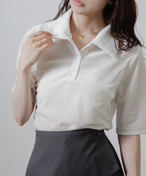 Social GIRL(ソーシャルガール)の「シアーベロアセンターリンキングトップス 半袖トップス(その他トップス・レディース・ブラウン/オフホワイト/ブラック/グレー・M)」の2枚目の写真