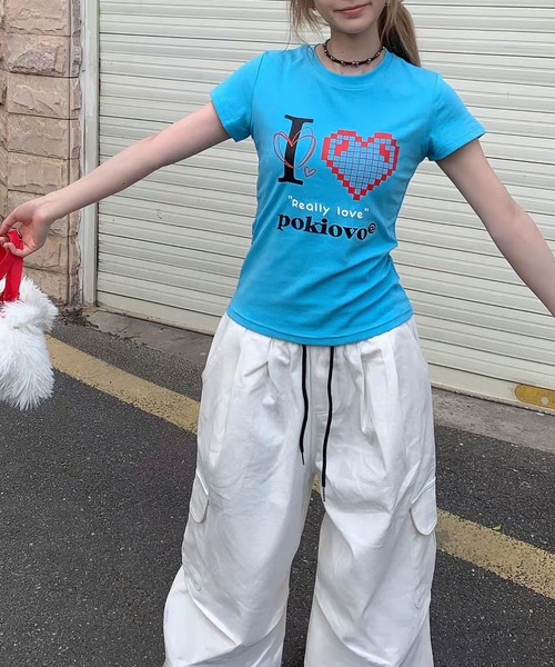 MAISON DE THERESE(メゾン ド テレーズ)の「I LOVEハートプリントTシャツ(Tシャツ/カットソー・レディース・ブルー・M)」の1枚目の写真