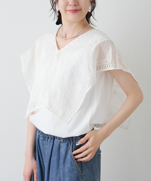 PUAL CE CIN（ピュアルセシン）の「スクエア刺繍レースブラウス（シャツ/ブラウス・レディース・ブラック/オフホワイト・MEDIUM）」の3枚目の写真