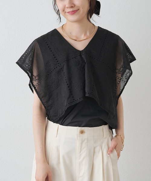 PUAL CE CIN（ピュアルセシン）の「スクエア刺繍レースブラウス（シャツ/ブラウス・レディース・ブラック/オフホワイト・MEDIUM）」の9枚目の写真