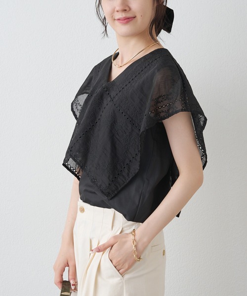 PUAL CE CIN（ピュアルセシン）の「スクエア刺繍レースブラウス（シャツ/ブラウス・レディース・ブラック/オフホワイト・MEDIUM）」の10枚目の写真