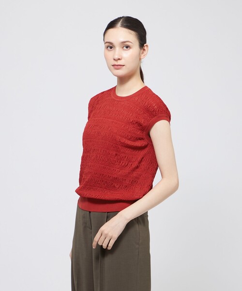 EPOCA(エポカ)の「シアーシャーリングニット プルオーバー(Tシャツ/カットソー・レディース・レッド系その他3/ホワイト/ブラック・40)」の3枚目の写真