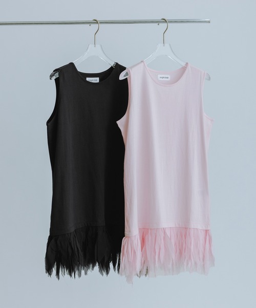 ADAM ET ROPE'(アダムエロペ)の「【AAYUSHI for ADAM ET ROPE'】別注Feather frill cut&sew tunic(Tシャツ/カットソー・レディース・ブラック/ピンク・FREE)」の7枚目の写真