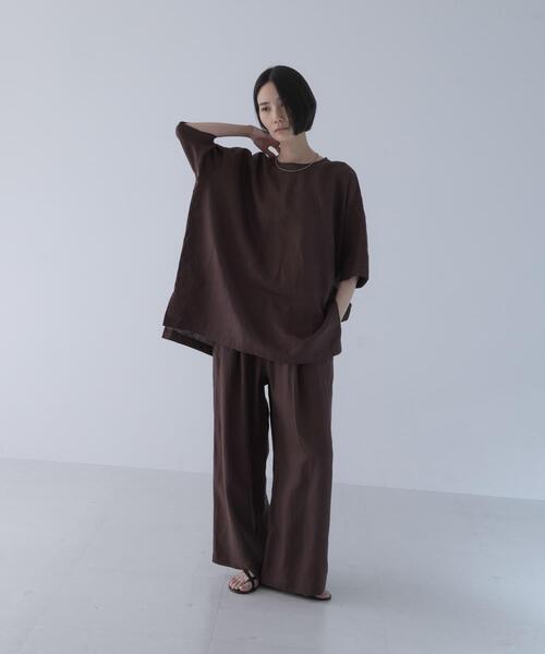 かぐれ(カグレ)の「リネンワイドプルオーバーシャツ(シャツ/ブラウス・レディース・ブラウン/オフホワイト/ブラック・FREE)」の1枚目の写真