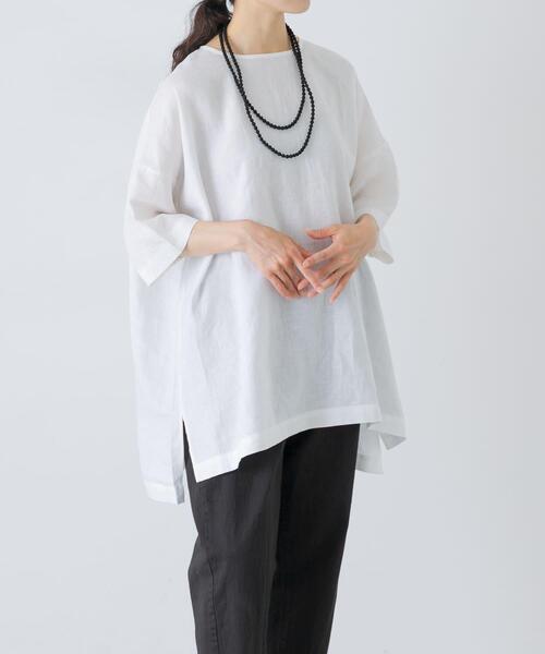 かぐれ（カグレ）の「リネンワイドプルオーバーシャツ（シャツ/ブラウス・レディース・ブラウン/オフホワイト/ブラック・FREE）」の9枚目の写真