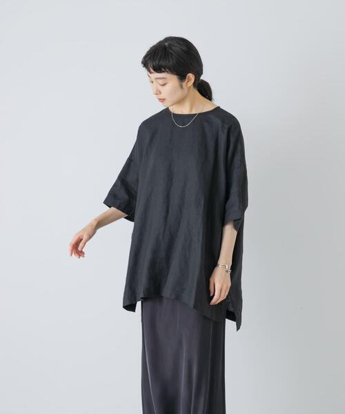 かぐれ（カグレ）の「リネンワイドプルオーバーシャツ（シャツ/ブラウス・レディース・ブラウン/オフホワイト/ブラック・FREE）」の14枚目の写真