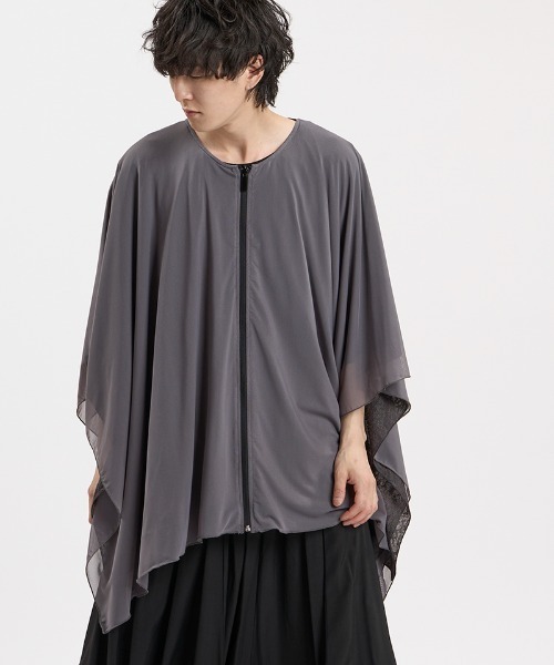 NO ID.(ノーアイディ)の「mcg3865-リバーシブルZIPポンチョ(459006-543T)(ポンチョ・メンズ・ブラック×グレー/グレー/ブラック・ONE SIZE)」の14枚目の写真