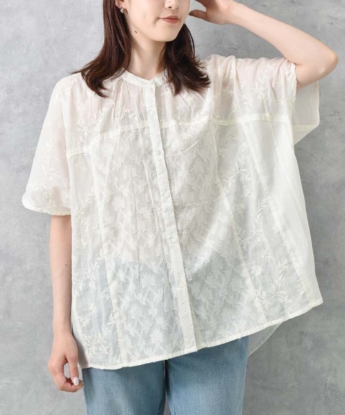 Bleu Bleuet(ブルーブルーエ)の「パッチワークドルマンブラウス(シャツ/ブラウス・レディース・ミント/ホワイト/ブラック・FREE)」の1枚目の写真