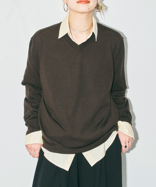 CITYSHOP(シティーショップ)の「V NECK SWEATER:ニット(ニット/セーター・レディース・ブラウン系その他/ライトグレー/ベージュ・FREE)」の2枚目の写真
