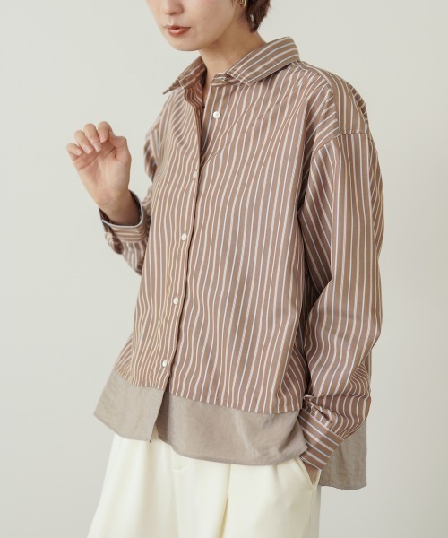 Bou Jeloud(ブージュルード)の「裾切替ストライプシャツ(シャツ/ブラウス・レディース・キャメル/ブルー・38)」の9枚目の写真