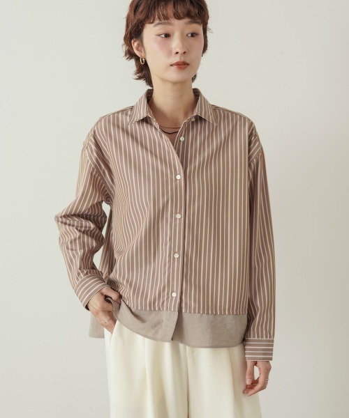 Bou Jeloud(ブージュルード)の「裾切替ストライプシャツ(シャツ/ブラウス・レディース・キャメル/ブルー・38)」の10枚目の写真