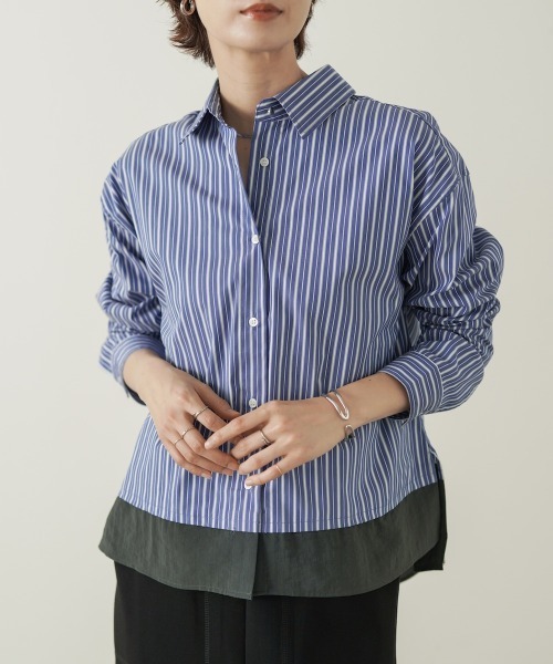 Bou Jeloud(ブージュルード)の「裾切替ストライプシャツ(シャツ/ブラウス・レディース・キャメル/ブルー・38)」の20枚目の写真