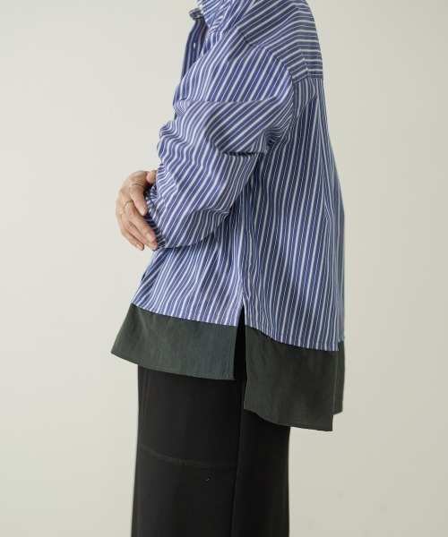 Bou Jeloud(ブージュルード)の「裾切替ストライプシャツ(シャツ/ブラウス・レディース・キャメル/ブルー・38)」の4枚目の写真