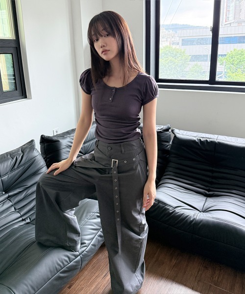 4INT.(フォイント)の「【ラップスカートSET】アイレット ラップ スカート コットン ワイド パンツ(その他パンツ・メンズ・ブラック/チャコール・L/M/S)」の3枚目の写真