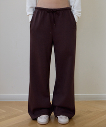 Rose Embroidery Wide Sweatpants [Brown]