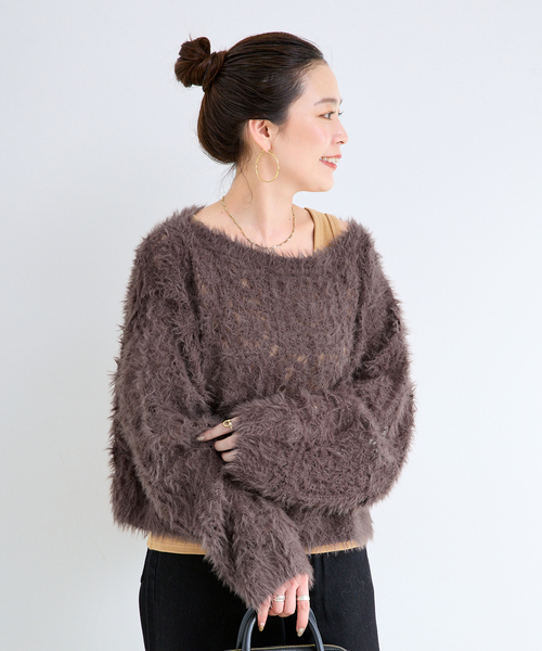 B.C STOCK(ベーセーストック)の「フェザークロシェプルオーバー(ニット/セーター・レディース・アイボリー/チャコールグレー・FREE)」の11枚目の写真
