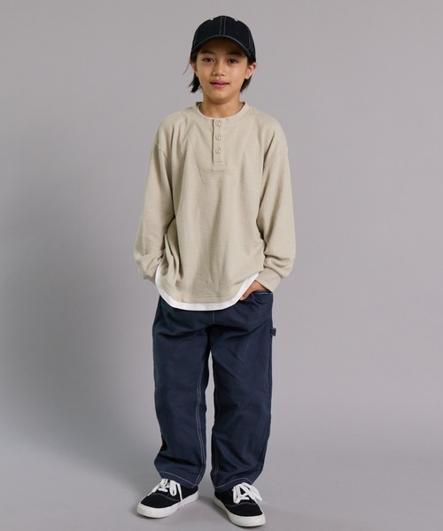 PAIRMANON STREET（ペアマノンストリート）の「【90-160cm】ワッフル ヘンリーネック 長袖Tシャツ【PAIRMANON STREET】（Tシャツ/カットソー・キッズ・オレンジ/ブルー/ベージュ系その他/ブラック・120/130/140/150/160/90/100/110）」の11枚目の写真