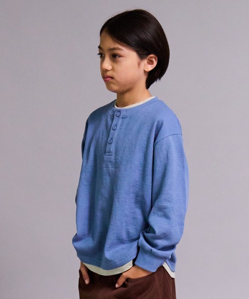 PAIRMANON STREET（ペアマノンストリート）の「【90-160cm】ワッフル ヘンリーネック 長袖Tシャツ【PAIRMANON STREET】（Tシャツ/カットソー・キッズ・オレンジ/ブルー/ベージュ系その他/ブラック・120/130/140/150/160/90/100/110）」の12枚目の写真
