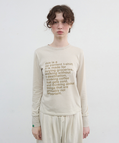 NOCONTENT(ノーコンテント)の「406.コーヒーストライプTシャツ_ベージュ(Tシャツ/カットソー・レディース・その他・FREE)」の1枚目の写真