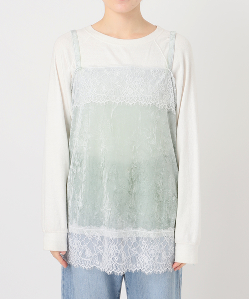 IENA(イエナ)の「《一部店舗限定》シアーベロアレースツキキャミ(シャツ/ブラウス・レディース・グレー/ライトグリーン・FREE)」の3枚目の写真