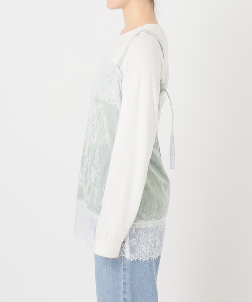 IENA(イエナ)の「《一部店舗限定》シアーベロアレースツキキャミ(シャツ/ブラウス・レディース・グレー/ライトグリーン・FREE)」の4枚目の写真