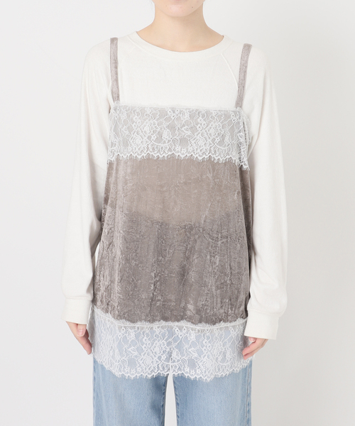 IENA(イエナ)の「《一部店舗限定》シアーベロアレースツキキャミ(シャツ/ブラウス・レディース・グレー/ライトグリーン・FREE)」の11枚目の写真
