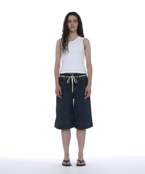 PARTIMENTO WOMEN(パルティメントウィメン)の「ドローストリングバミューダジーンズ_ダークブルー(デニムパンツ・レディース・その他・SMALL/MEDIUM)」の2枚目の写真