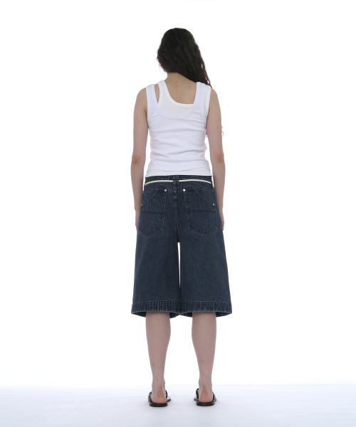 PARTIMENTO WOMEN(パルティメントウィメン)の「ドローストリングバミューダジーンズ_ダークブルー(デニムパンツ・レディース・その他・SMALL/MEDIUM)」の4枚目の写真