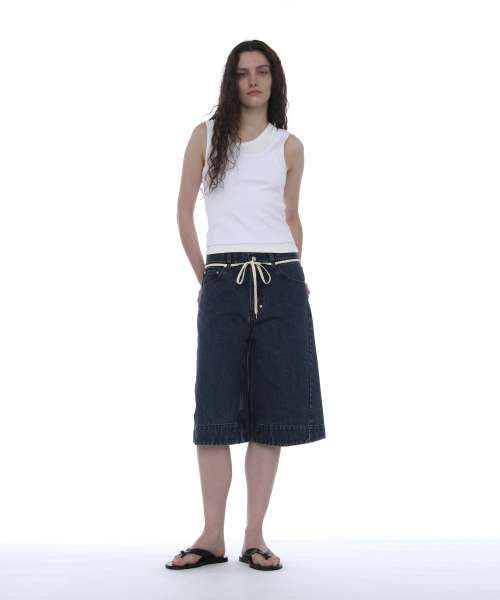 PARTIMENTO WOMEN(パルティメントウィメン)の「ドローストリングバミューダジーンズ_ダークブルー(デニムパンツ・レディース・その他・SMALL/MEDIUM)」の5枚目の写真