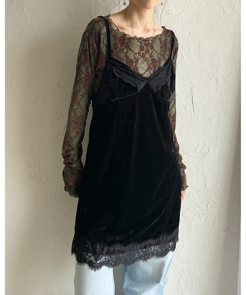 She's Closet（シーズクローゼット）の「ボートネック 花柄 ベロアフロッキー ジャガード シアートップス（Tシャツ/カットソー・レディース・グリーン/ボルドー・FREE）」の13枚目の写真