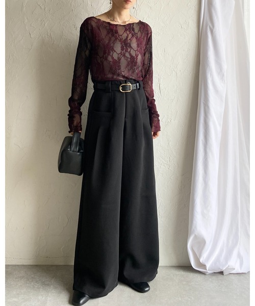She's Closet（シーズクローゼット）の「ボートネック 花柄 ベロアフロッキー ジャガード シアートップス（Tシャツ/カットソー・レディース・グリーン/ボルドー・FREE）」の19枚目の写真
