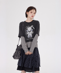 DYSFUNCT（ディスファンクト）の「ANGEL HAMMER BEAR STRIPE LAYERED T-SHIRT(CHARCOAL)（Tシャツ/カットソー）」