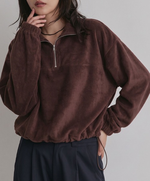 ad thie（アドティエ）の「フリース ハーフジップ プルオーバー（スウェット・レディース・チャコール/ピンク/ブラウン/ベージュ/ライトグレー・LARGE/MEDIUM）」の3枚目の写真