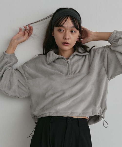 ad thie（アドティエ）の「フリース ハーフジップ プルオーバー（スウェット・レディース・チャコール/ピンク/ブラウン/ベージュ/ライトグレー・LARGE/MEDIUM）」の11枚目の写真