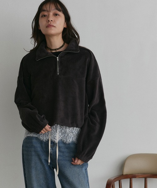ad thie（アドティエ）の「フリース ハーフジップ プルオーバー（スウェット・レディース・チャコール/ピンク/ブラウン/ベージュ/ライトグレー・LARGE/MEDIUM）」の13枚目の写真