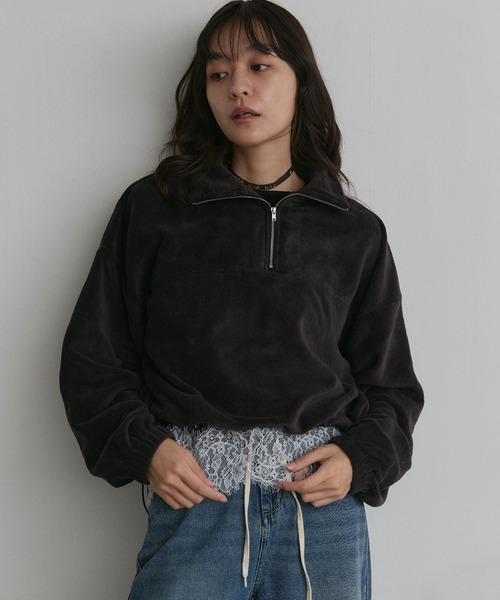 ad thie（アドティエ）の「フリース ハーフジップ プルオーバー（スウェット・レディース・チャコール/ピンク/ブラウン/ベージュ/ライトグレー・LARGE/MEDIUM）」の14枚目の写真