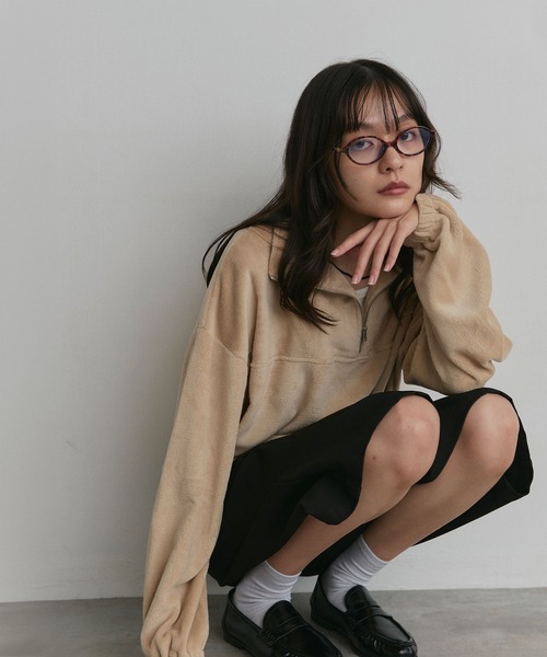 ad thie（アドティエ）の「フリース ハーフジップ プルオーバー（スウェット・レディース・チャコール/ピンク/ブラウン/ベージュ/ライトグレー・LARGE/MEDIUM）」の21枚目の写真